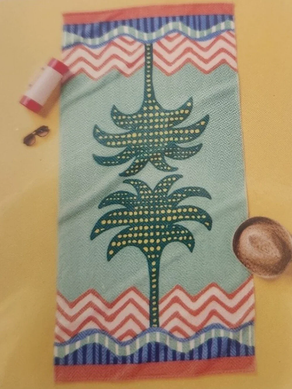 Palm Pattern Beach Towel with Coral and Blue Accents Nwt 6